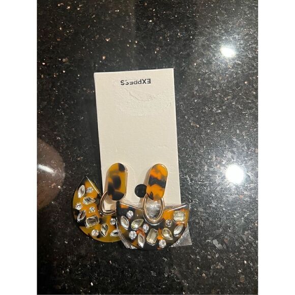 EXPRESS LEOPARD PRINT JEWELED EARRINGS - Picture 1 of 3